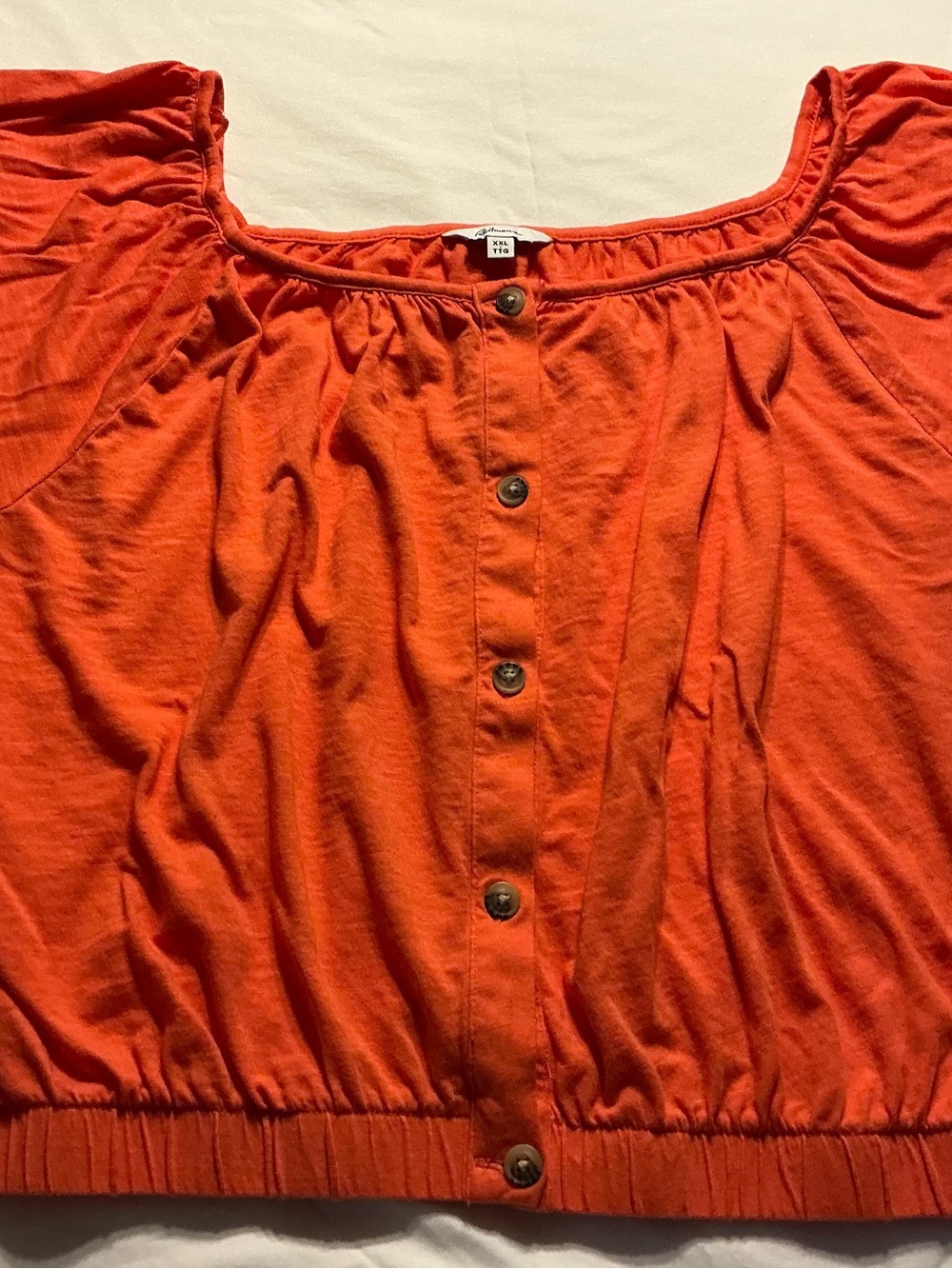 Reitmans Bright Orange Button-Front Peasant Top